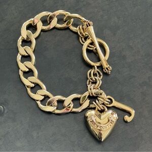Vintage Juicy Couture Gold Heart Chain Charm Bracelet